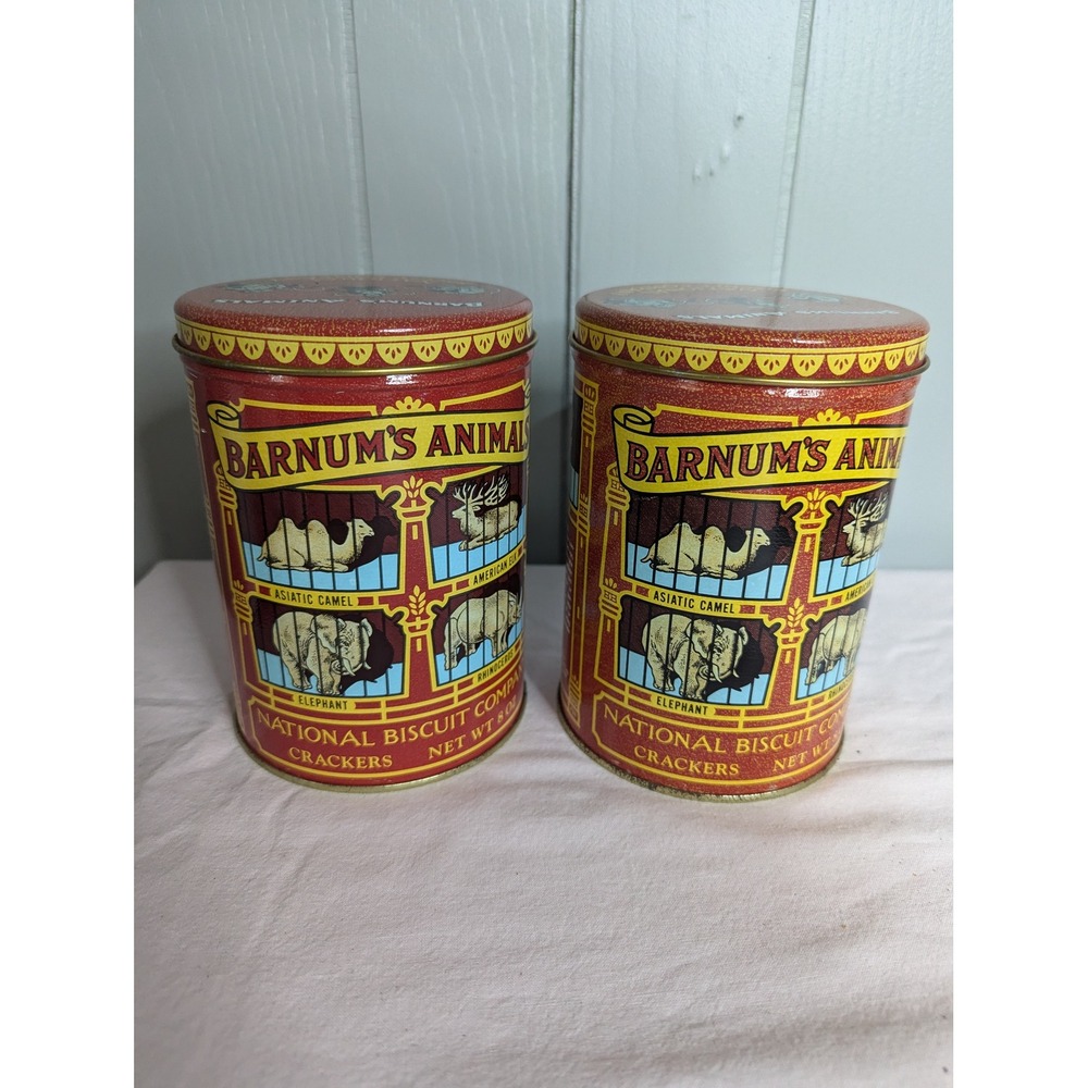 2 lot Barnum's Circus Animals National Biscuit CO Nabisco canisters tins VTG‎